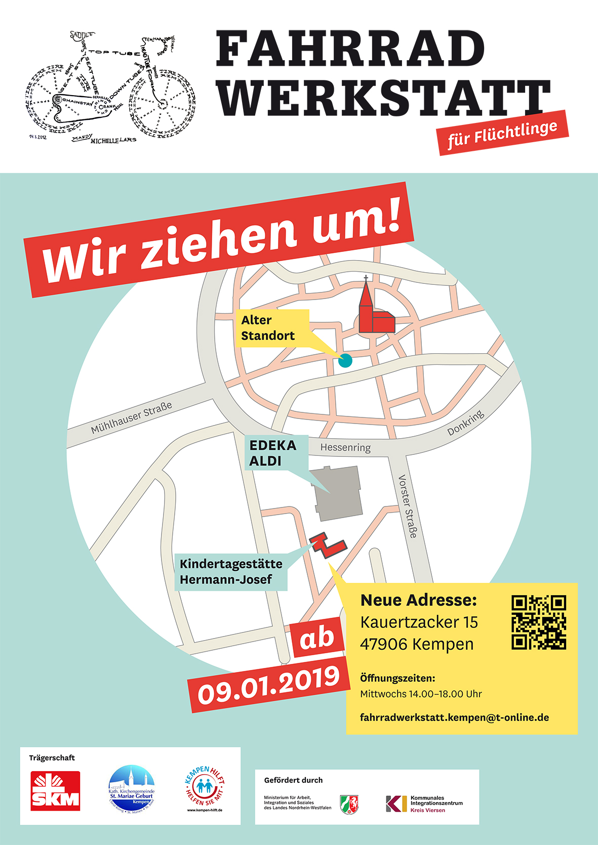 Plakat Neuer Standort Fahrradwerkstatt